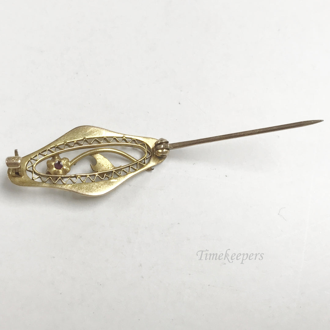 e806 Vintage 10K Yellow Gold Red Ruby Victorian Era Filigree Pin Brooch