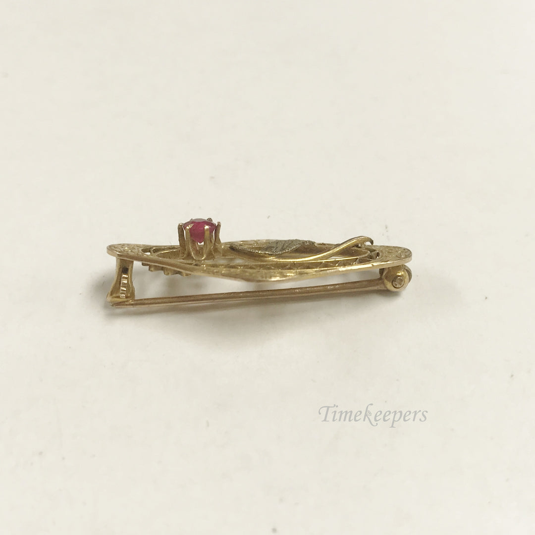 e806 Vintage 10K Yellow Gold Red Ruby Victorian Era Filigree Pin Brooch
