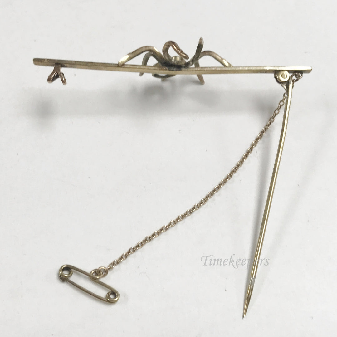 e809 Vintage Unique 9K Yellow Gold Spider Red Blue Stone Pin Brooch