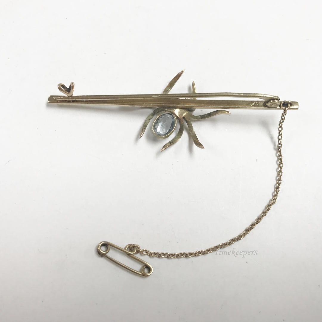 e809 Vintage Unique 9K Yellow Gold Spider Red Blue Stone Pin Brooch