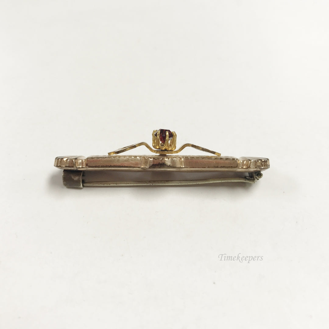 e810 Vintage Unique Gold Filled Red Stone Embossed Pin Brooch