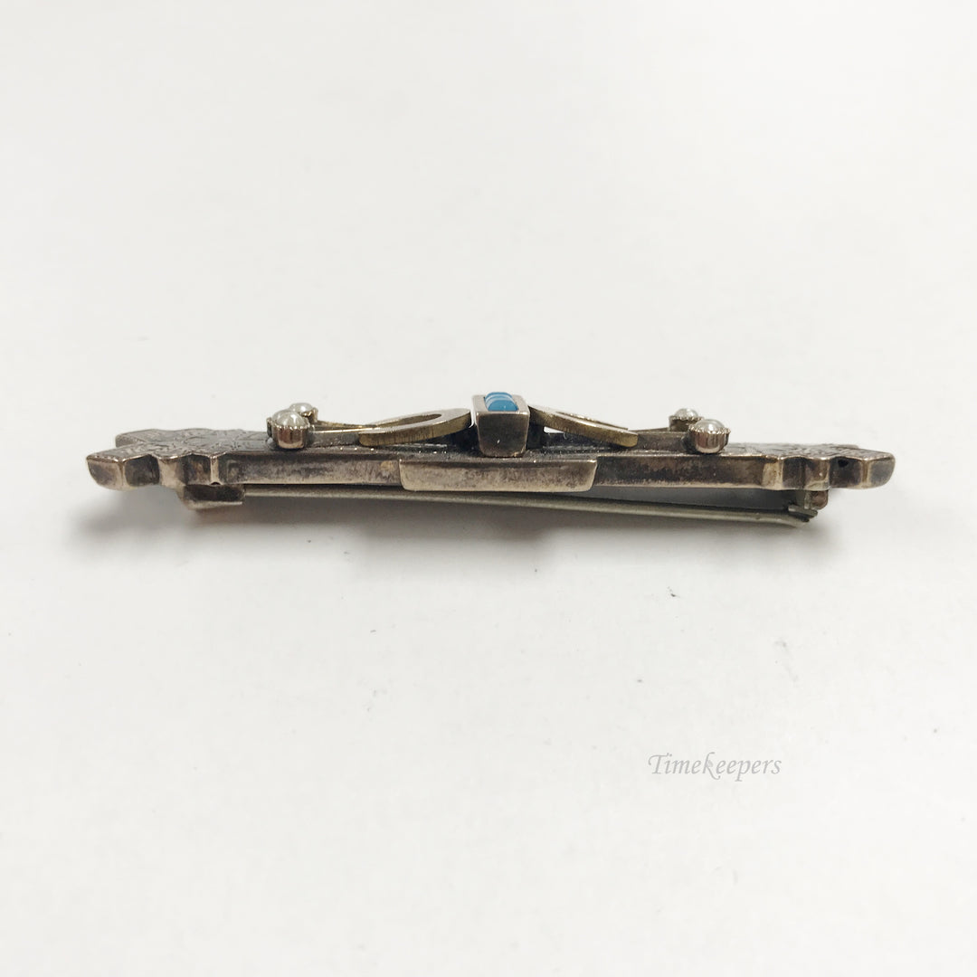 e812 Vintage 10K Yellow Gold Pearl Blue Stone Pin Brooch