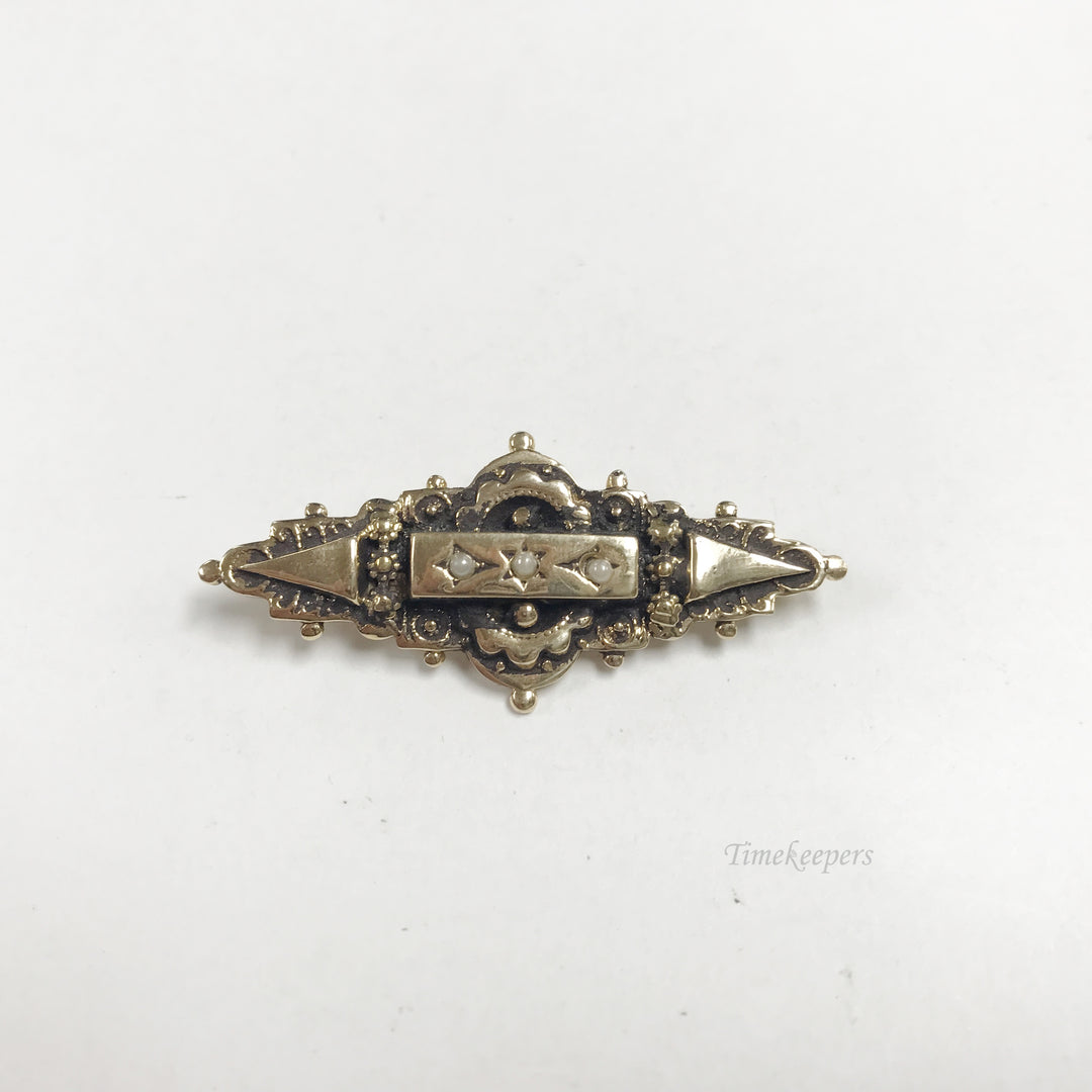 e813 Vintage 14K Yellow Gold Elegant Pearl Pin Brooch