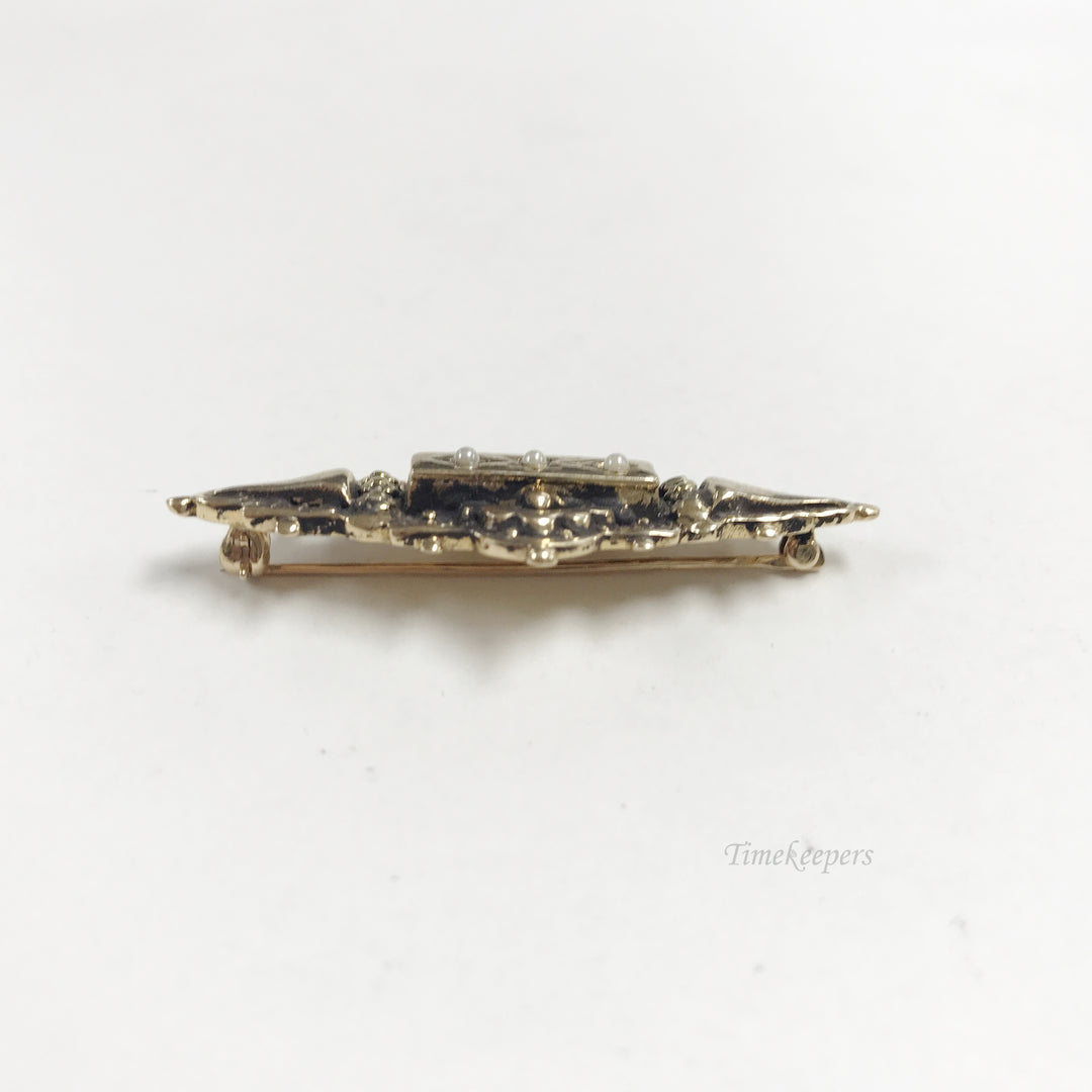 e813 Vintage 14K Yellow Gold Elegant Pearl Pin Brooch