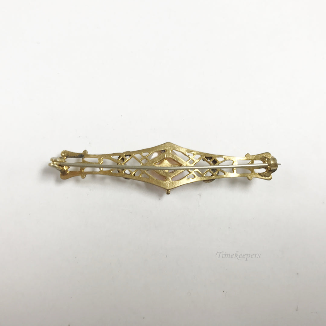 e814 Vintage Gold Filled Pinked Carved Cameo Filigree Pin Brooch