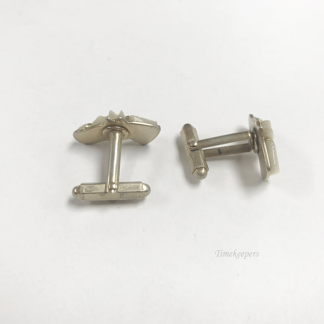 e816 Vintage Rare Oxford Gold Filled Mother of Pearl Horse Cuff Links & Tie Clip