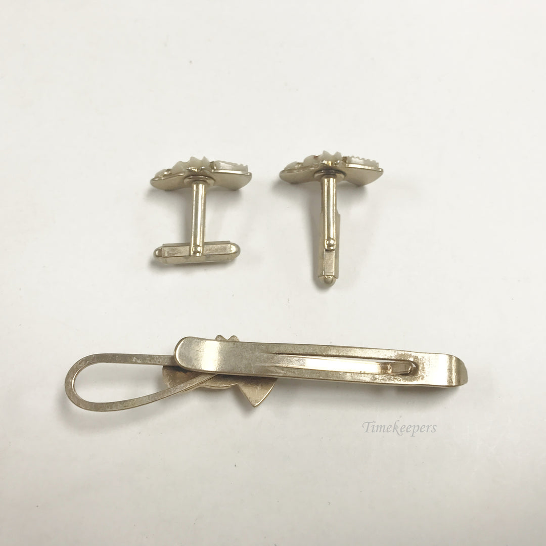 e816 Vintage Rare Oxford Gold Filled Mother of Pearl Horse Cuff Links & Tie Clip