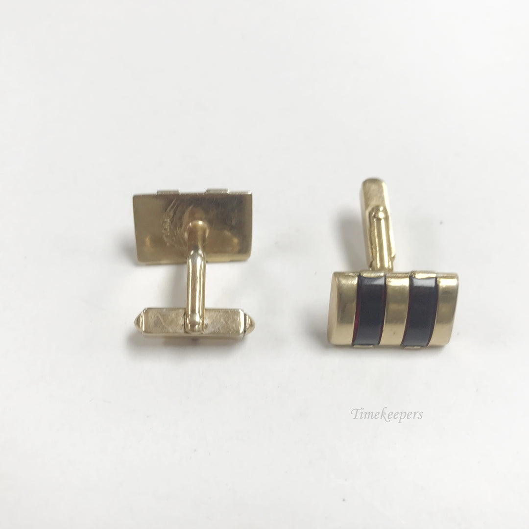 e825 Vintage Gold Tone Red Stones Cuff Links