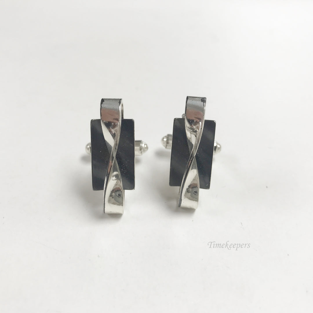e827 Vintage Silver Tone Twisted Front Cuff Links
