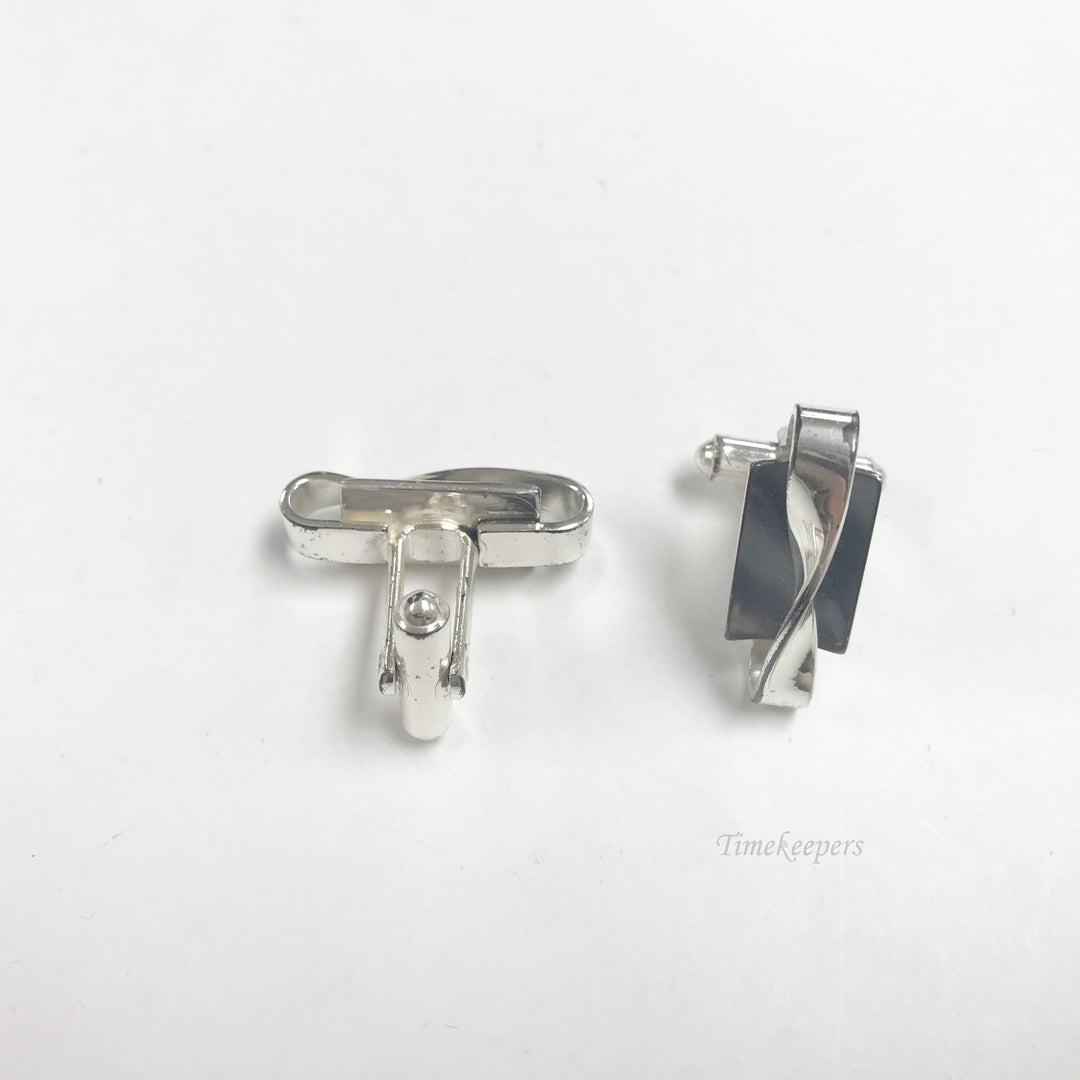 e827 Vintage Silver Tone Twisted Front Cuff Links