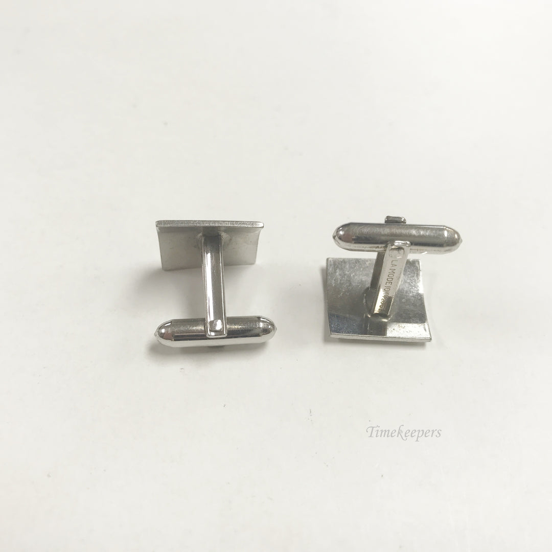 e828 Vintage Silver Tone 10K Gold Filled Square Striped Cuff Links