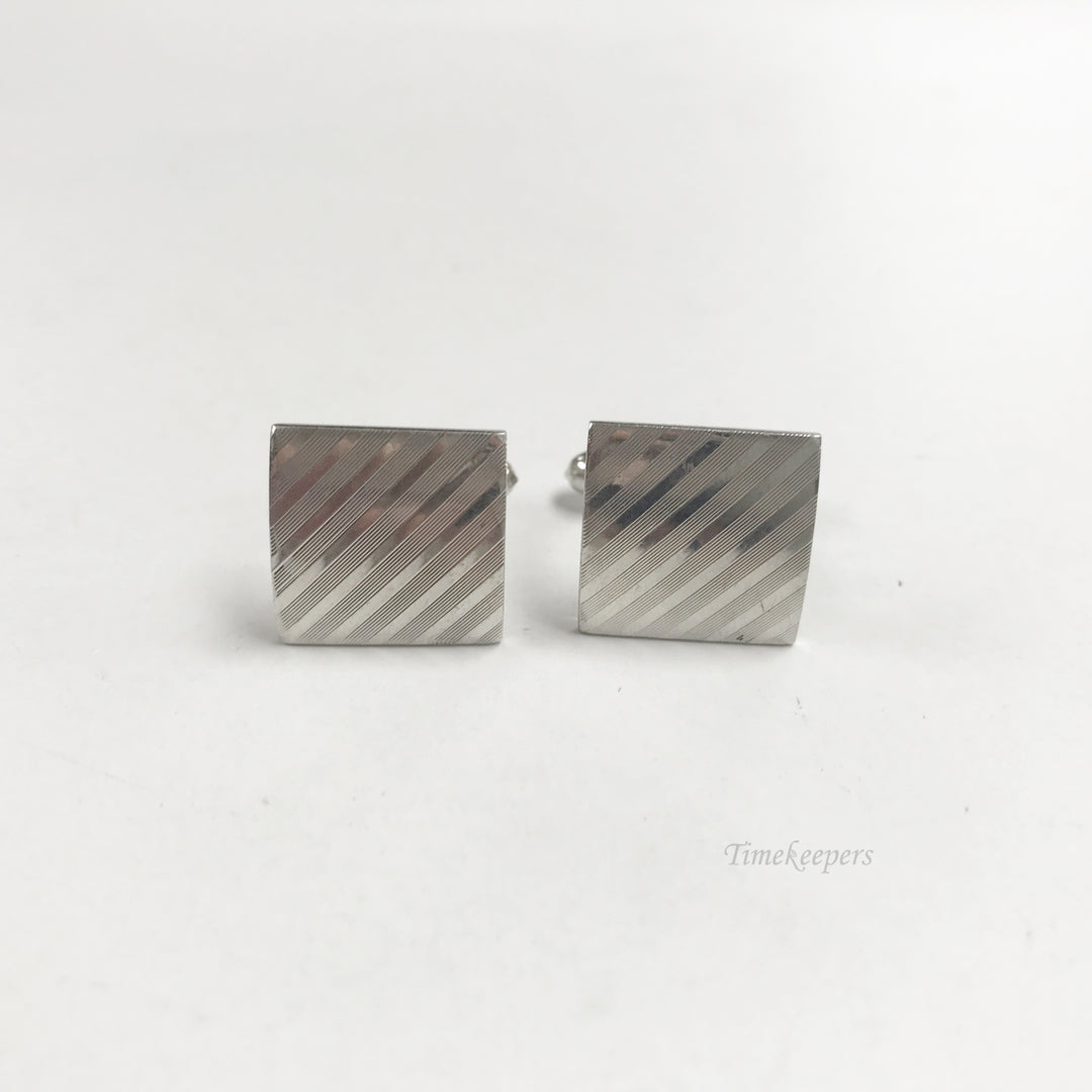 e828 Vintage Silver Tone 10K Gold Filled Square Striped Cuff Links