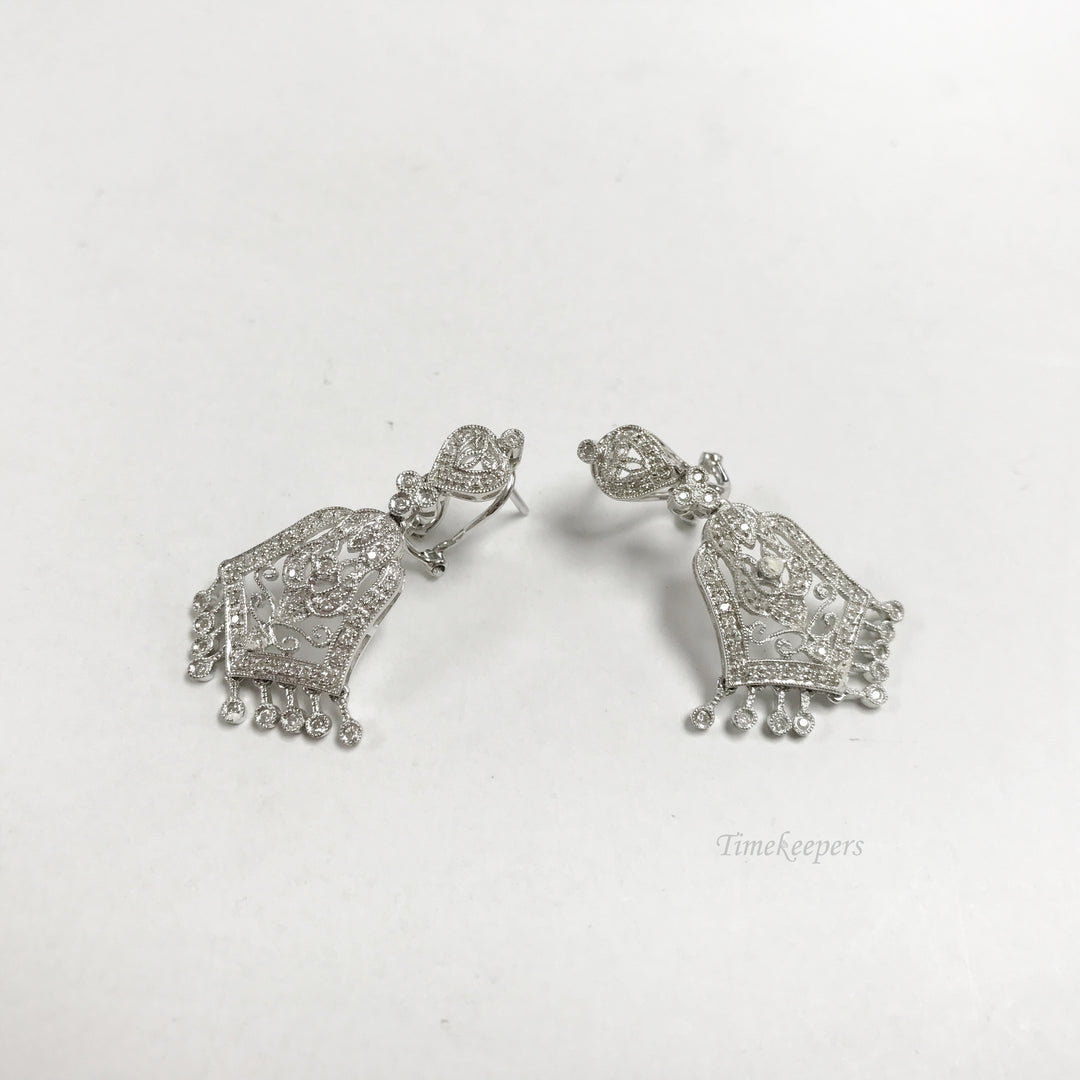 e877 Vintage 14K White Gold Elegant Diamond Dangling Filigree Earrings .45 TCW