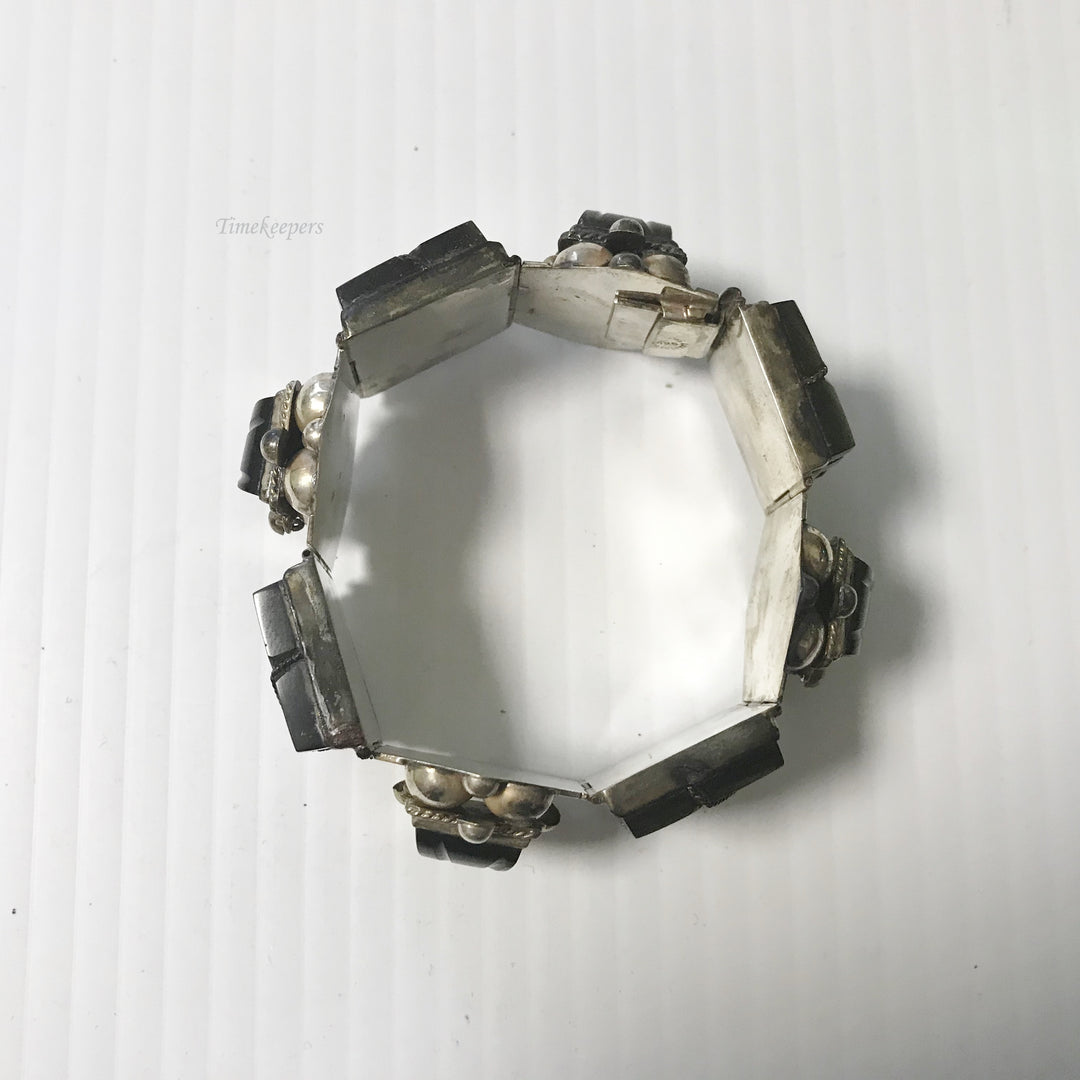 f099 Vintage Unique Dark Stone 925 Sterling Silver Link Bracelet 7" Long