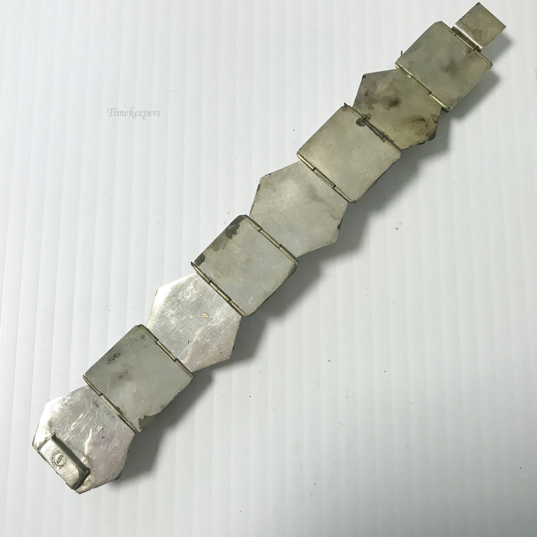 f099 Vintage Unique Dark Stone 925 Sterling Silver Link Bracelet 7" Long