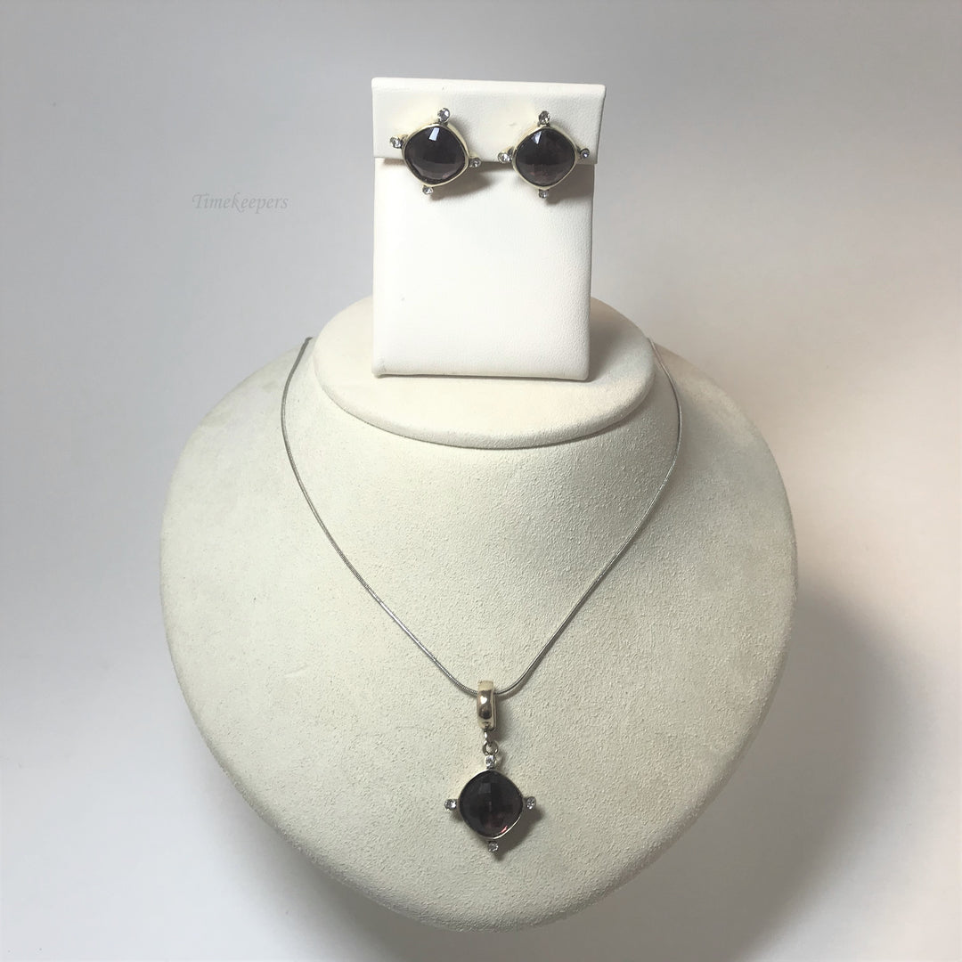 f119 Vintage Sterling Silver Chain Necklace 18" Round Earrings Set