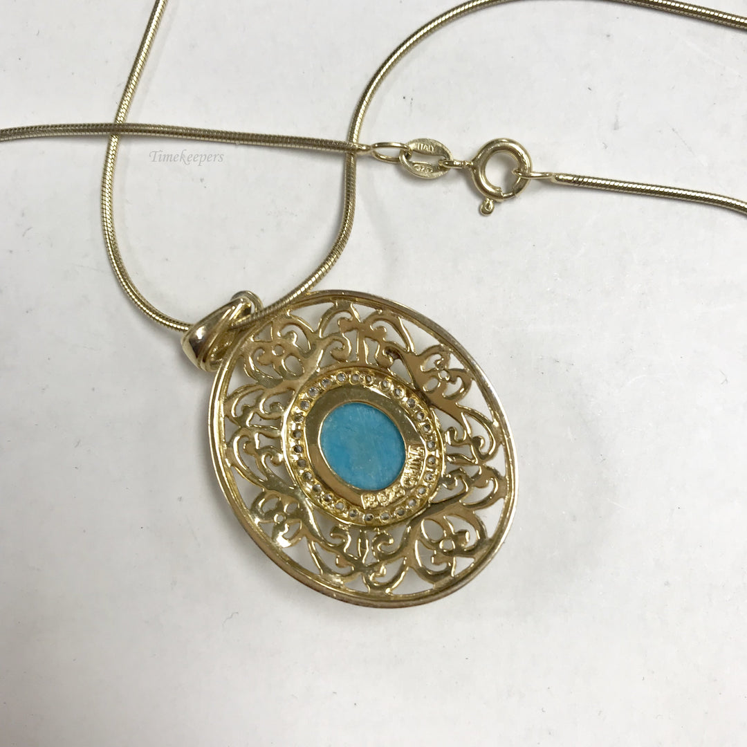 f143 Vintage Sterling Silver Gold Plated Necklace Turquoise Pendant 18" long