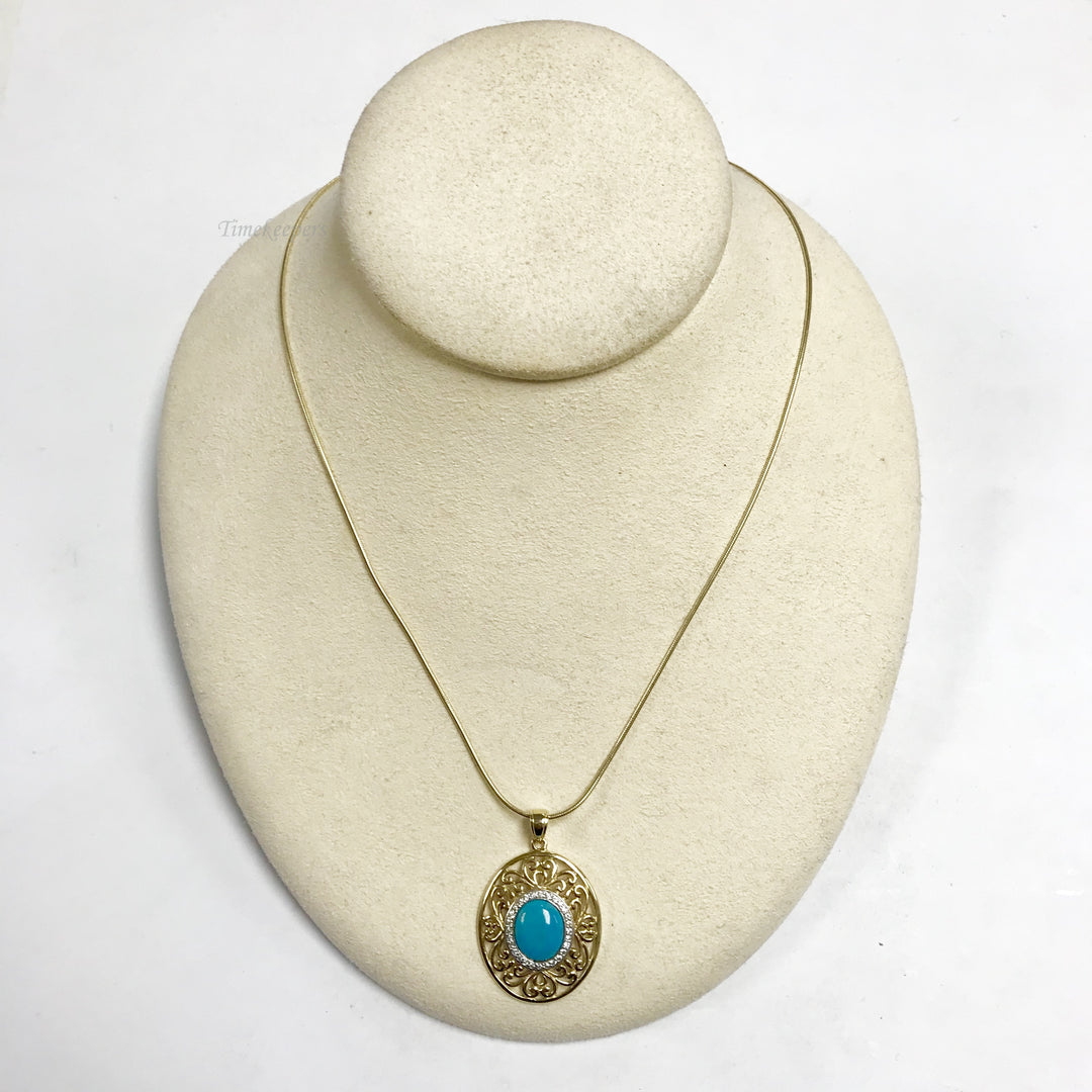 f143 Vintage Sterling Silver Gold Plated Necklace Turquoise Pendant 18" long