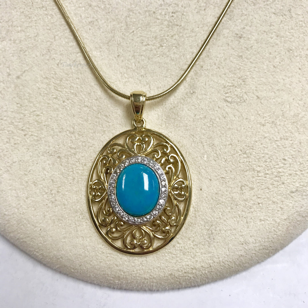 f143 Vintage Sterling Silver Gold Plated Necklace Turquoise Pendant 18" long