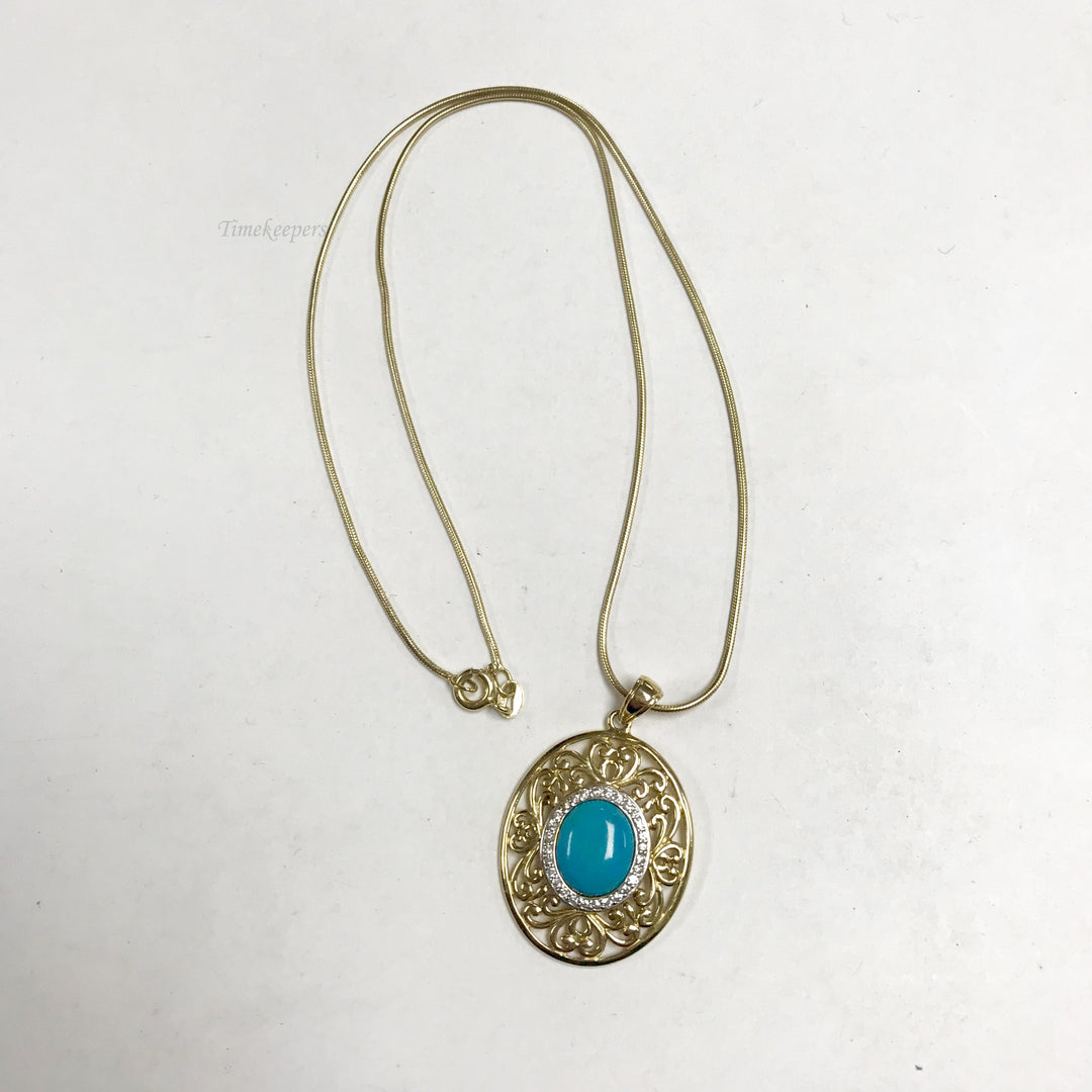 f143 Vintage Sterling Silver Gold Plated Necklace Turquoise Pendant 18" long
