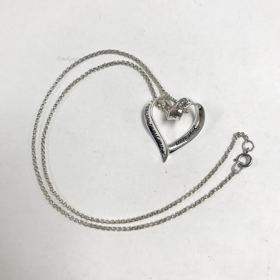 f144 Vintage Sterling Silver Chain Necklace Heart Pendant 16" long