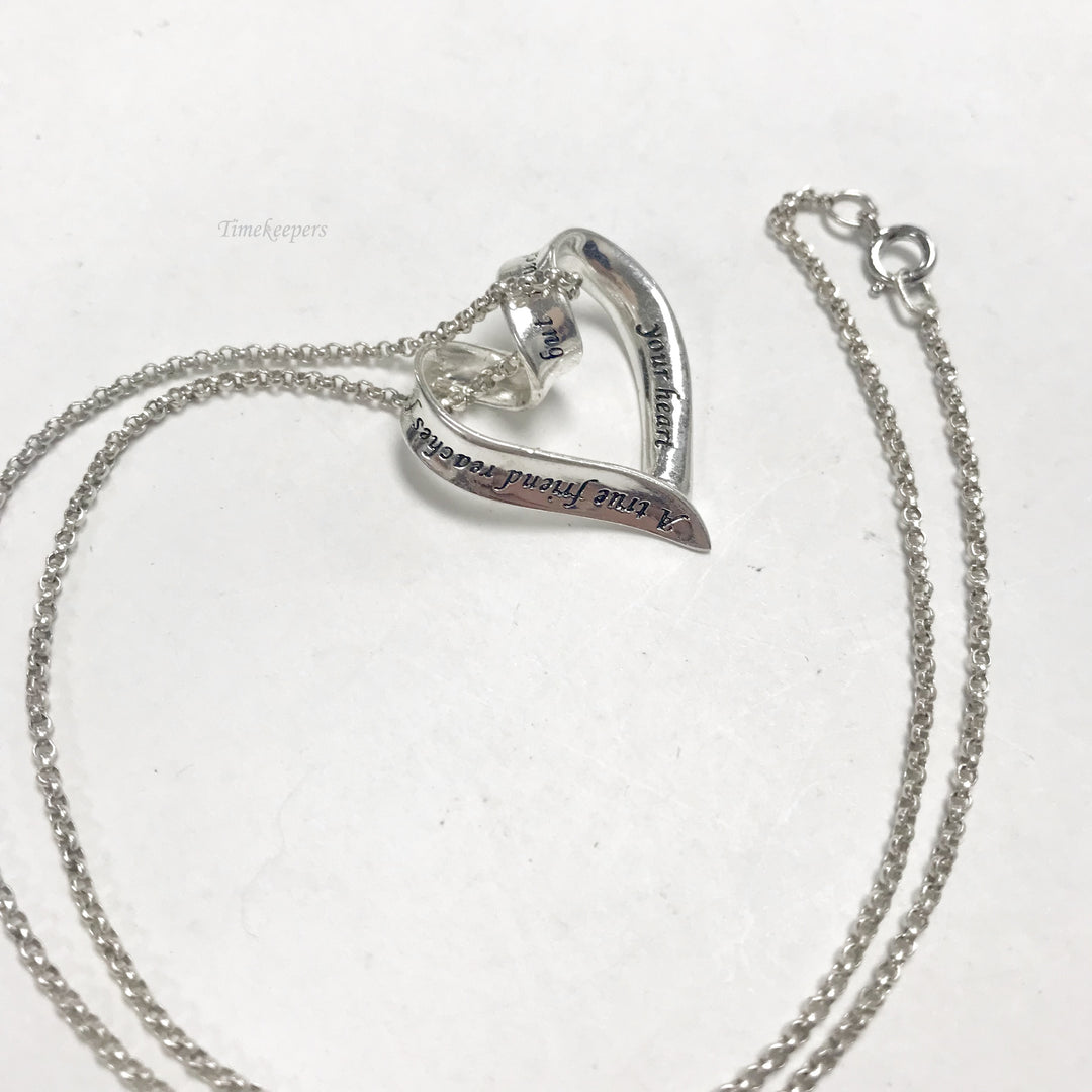 f144 Vintage Sterling Silver Chain Necklace Heart Pendant 16" long