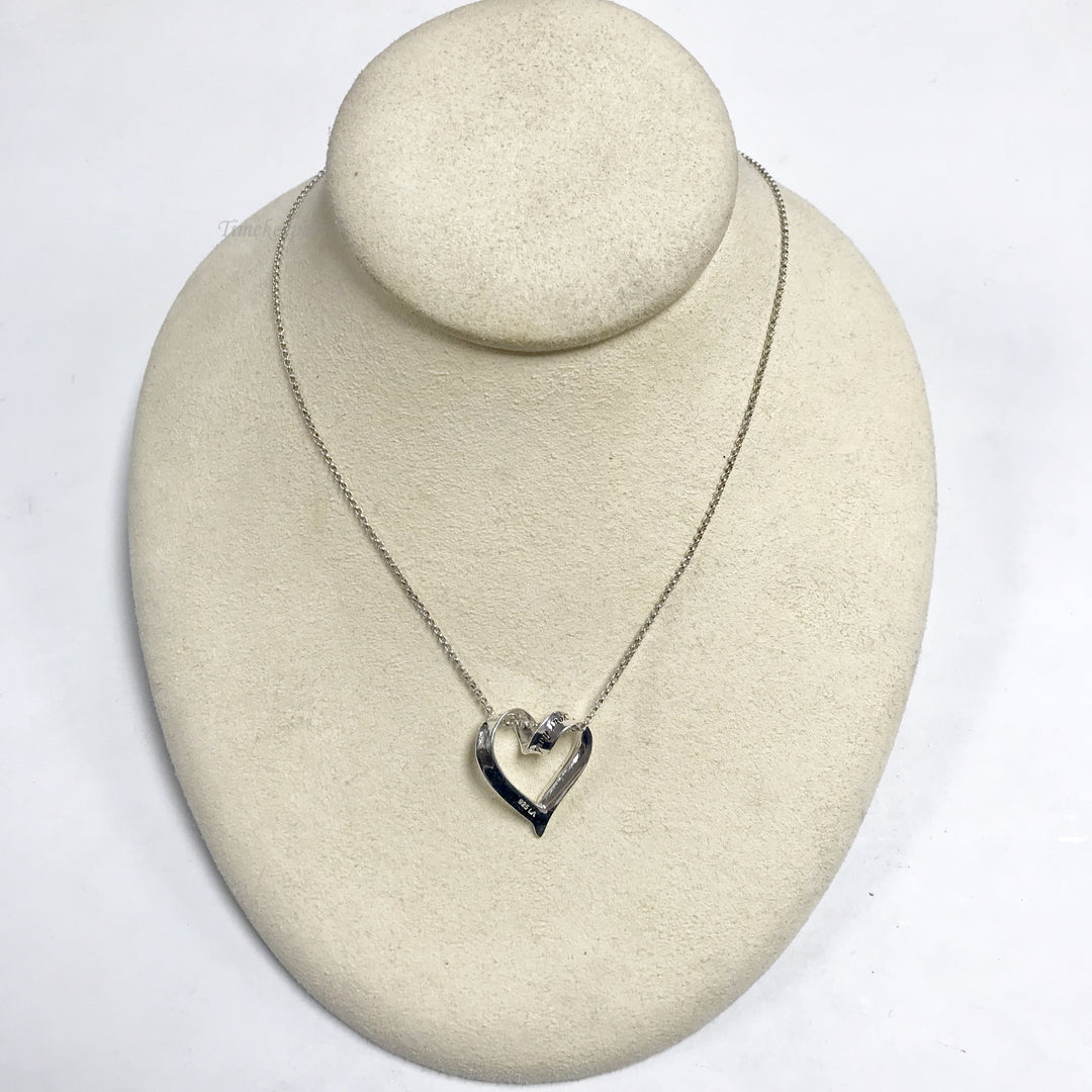 f144 Vintage Sterling Silver Chain Necklace Heart Pendant 16" long