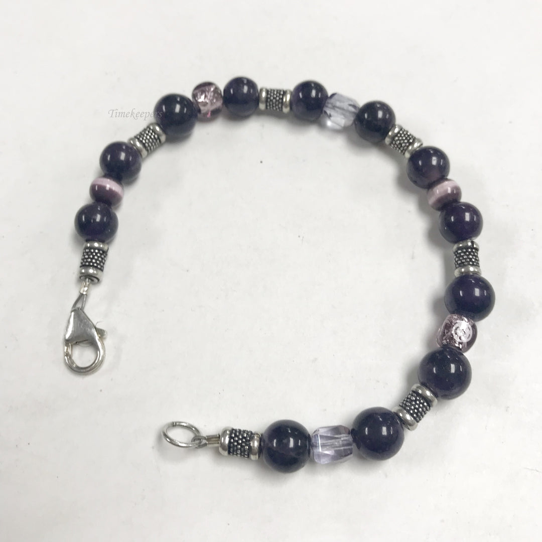 f146 Vintage Sterling Silver Amethyst Bead Bracelet 8"