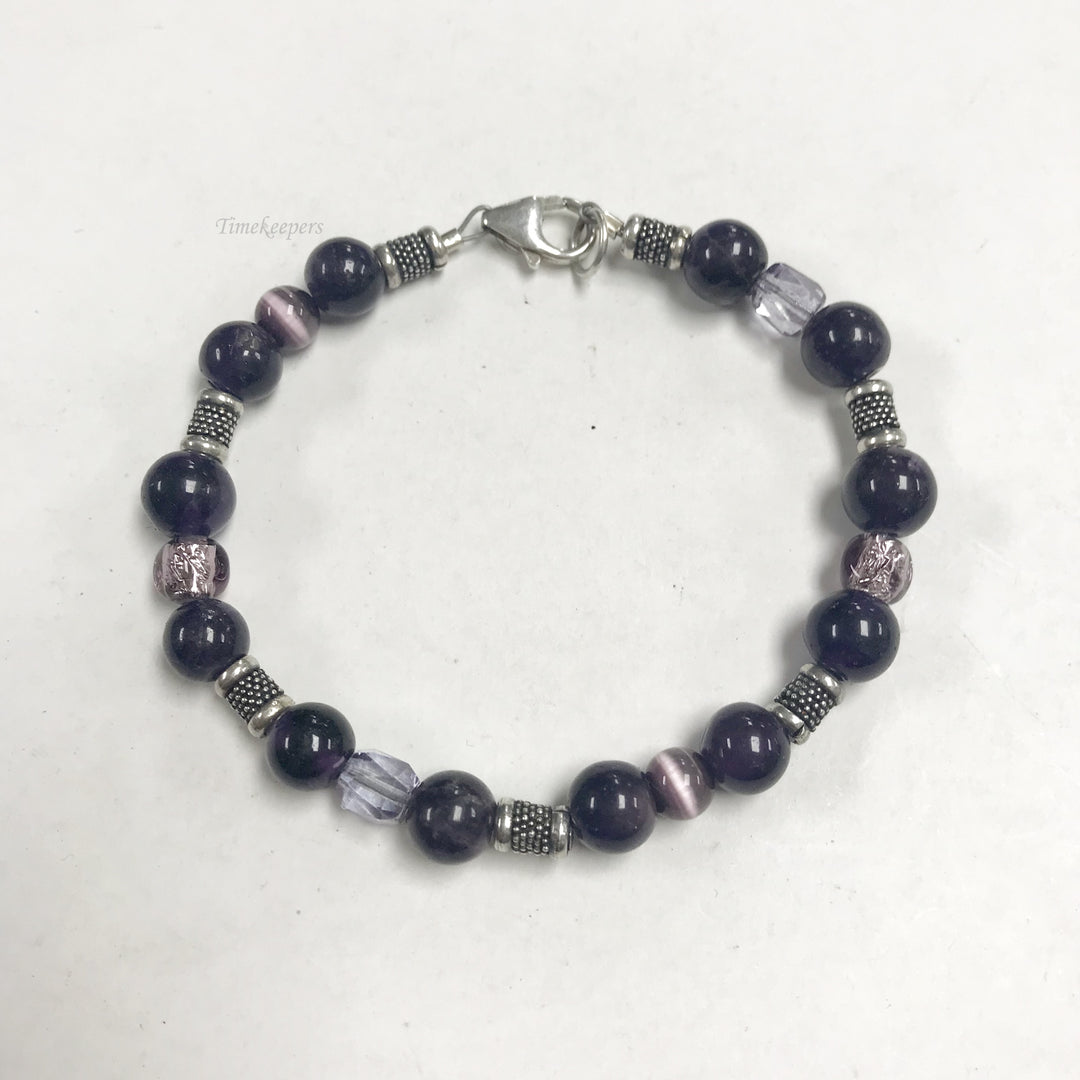 f146 Vintage Sterling Silver Amethyst Bead Bracelet 8"