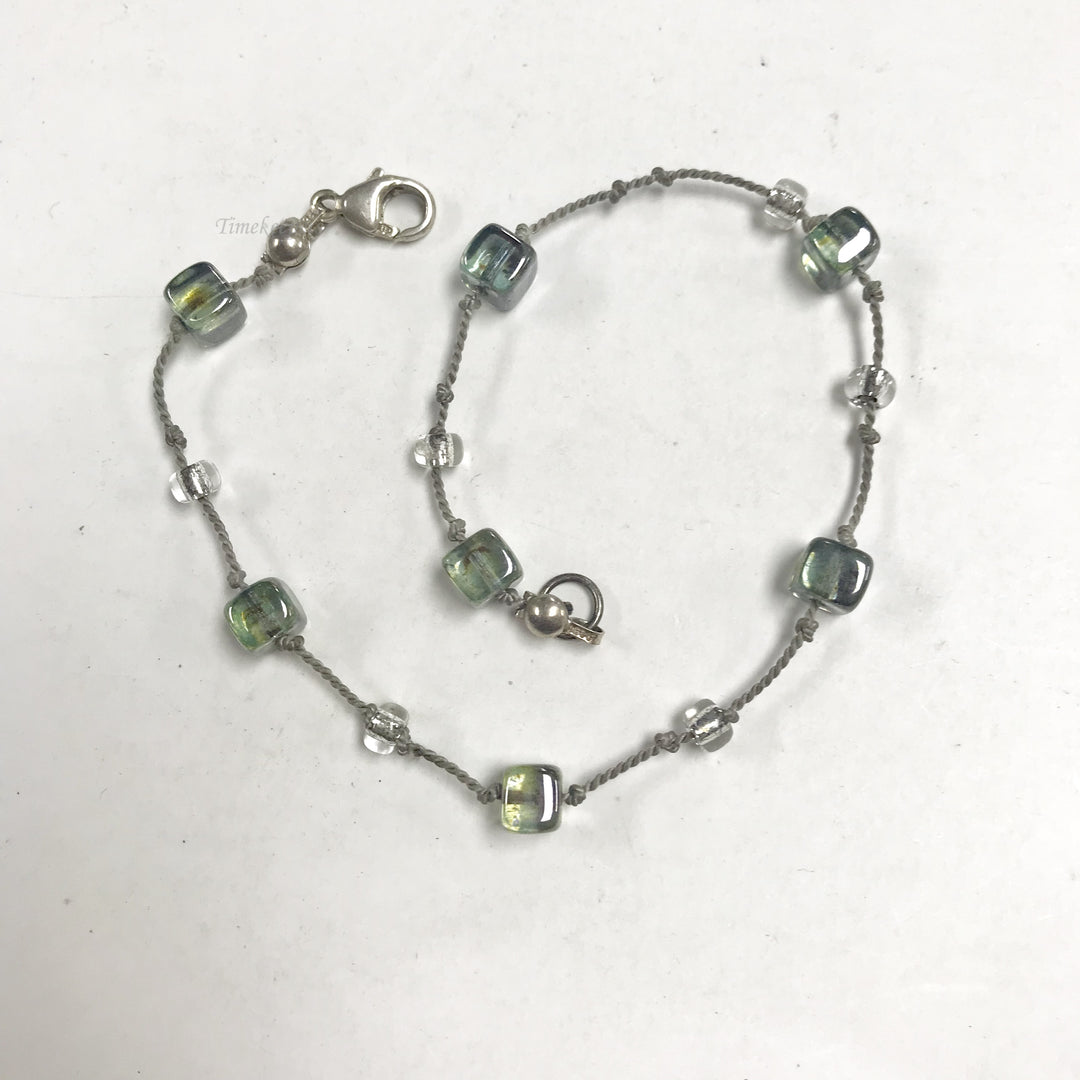 f147 Vintage Sterling Silver Green Stone Bead Bracelet 9"