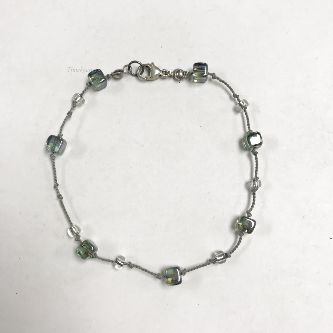f147 Vintage Sterling Silver Green Stone Bead Bracelet 9"