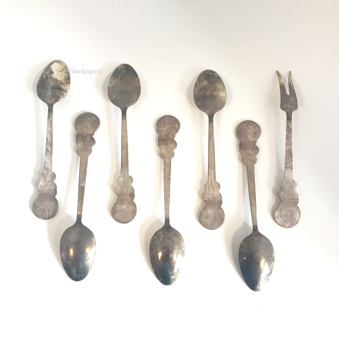 f170 Vintage 7 Piece Dessert Set Tea Spoons & Fork Soviet Melchior Cupronickel