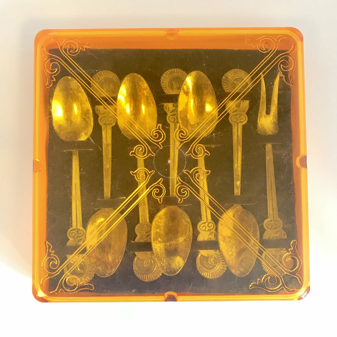 f170 Vintage 7 Piece Dessert Set Tea Spoons & Fork Soviet Melchior Cupronickel