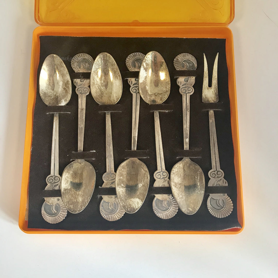 f170 Vintage 7 Piece Dessert Set Tea Spoons & Fork Soviet Melchior Cupronickel