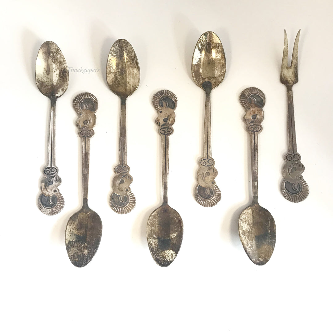 f170 Vintage 7 Piece Dessert Set Tea Spoons & Fork Soviet Melchior Cupronickel