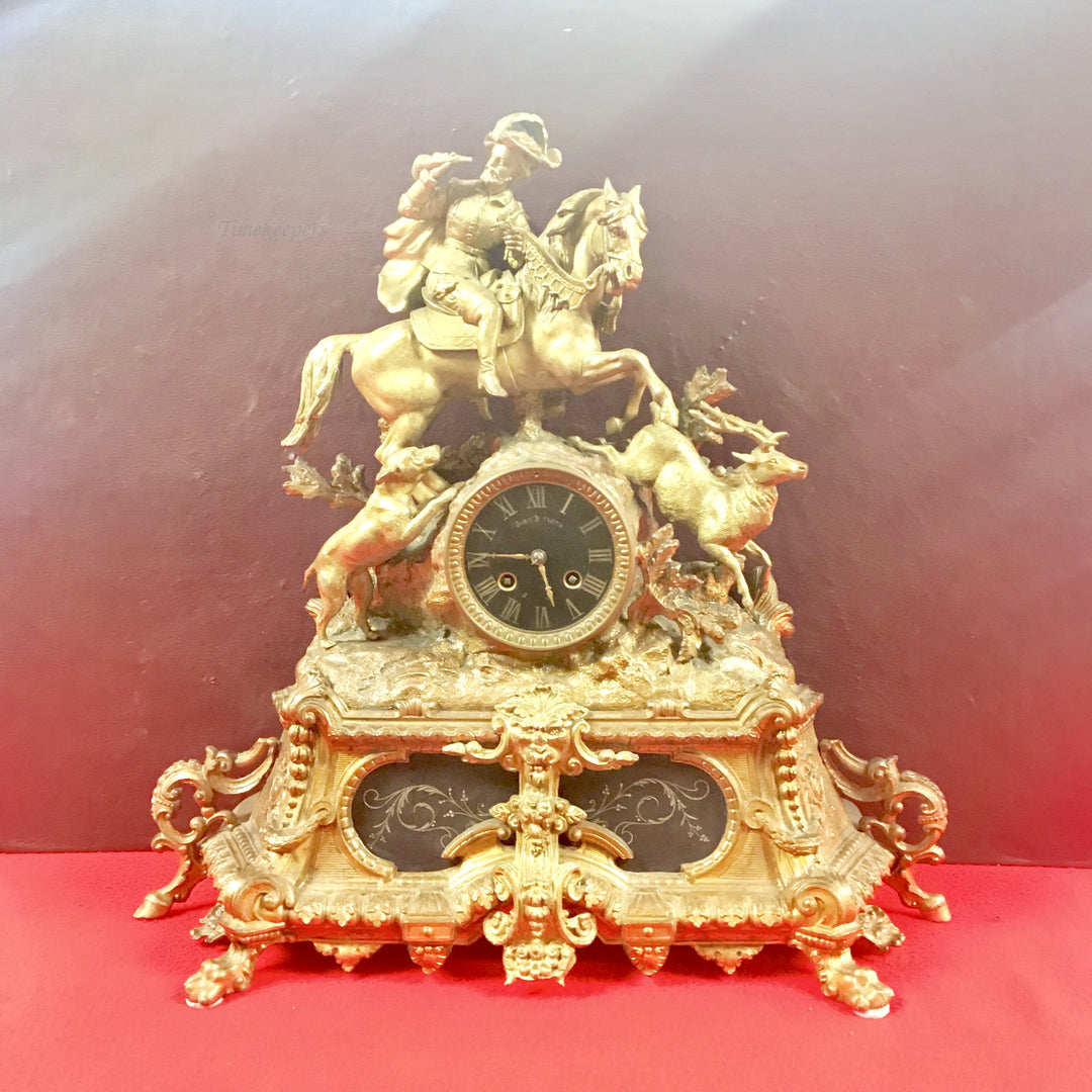 f244 Antique 1800s Bronze Mantel Stand Clock Made in France