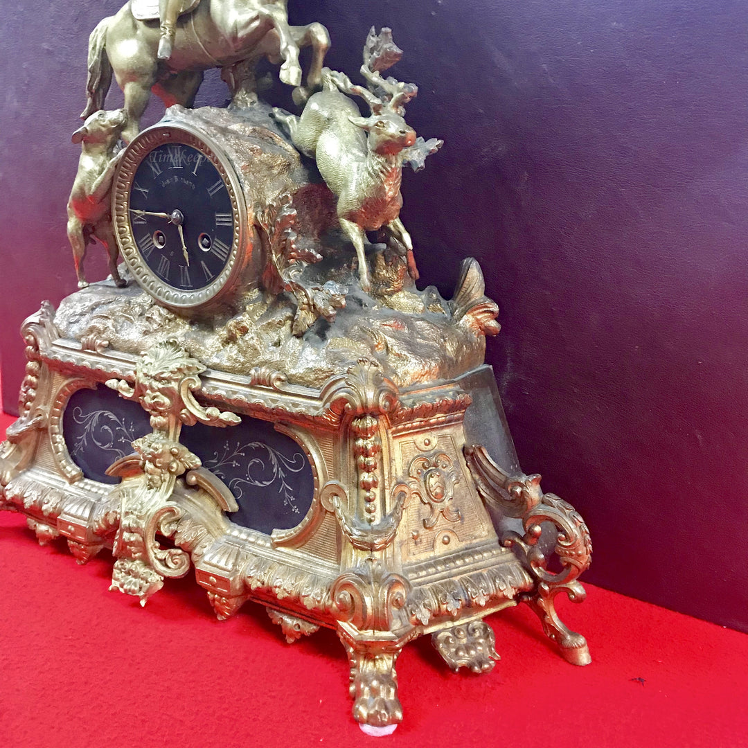 f244 Antique 1800s Bronze Mantel Stand Clock Made in France