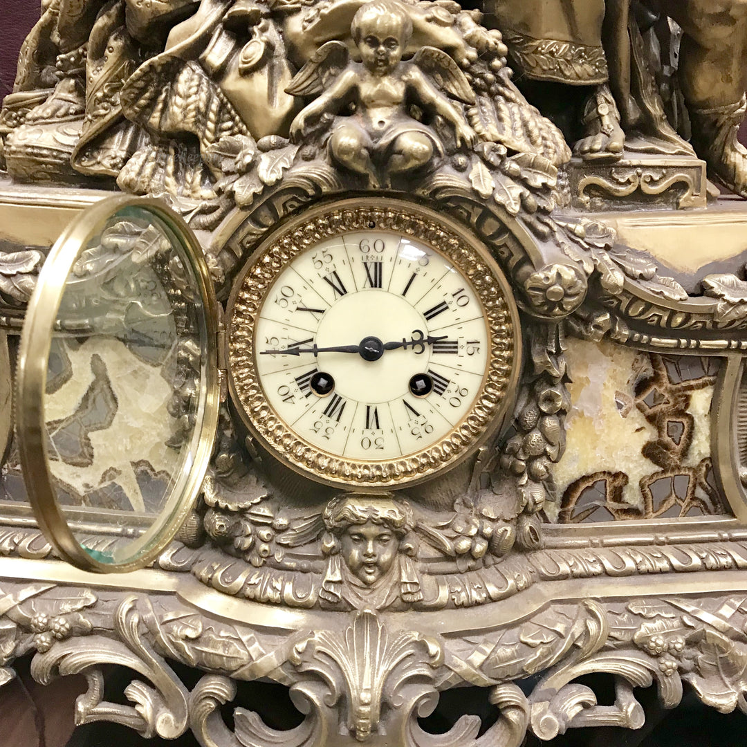 f245 Antique 1800's French Marble & Bronze Miniature Stand Clock