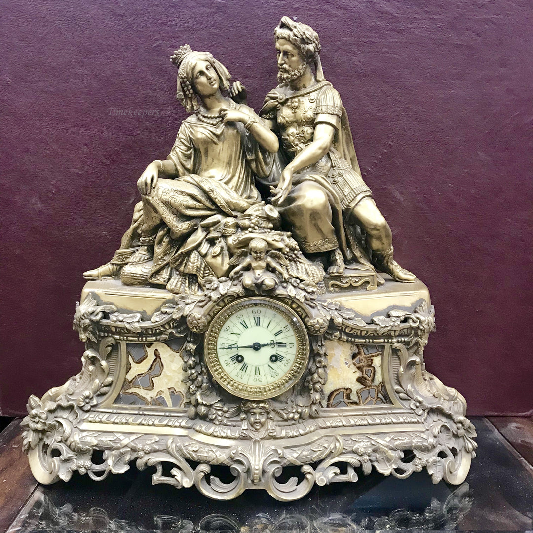 f245 Antique 1800's French Marble & Bronze Miniature Stand Clock