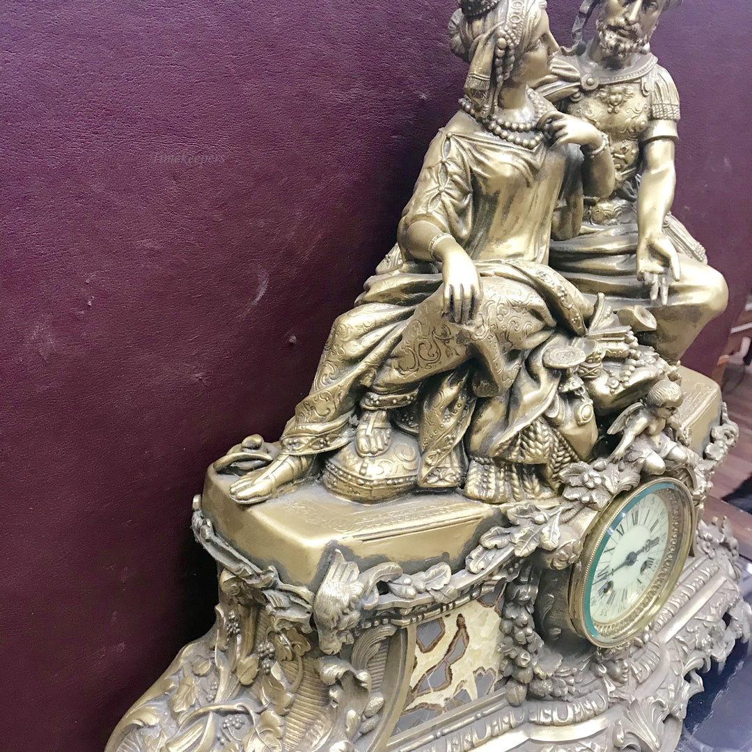 f245 Antique 1800's French Marble & Bronze Miniature Stand Clock