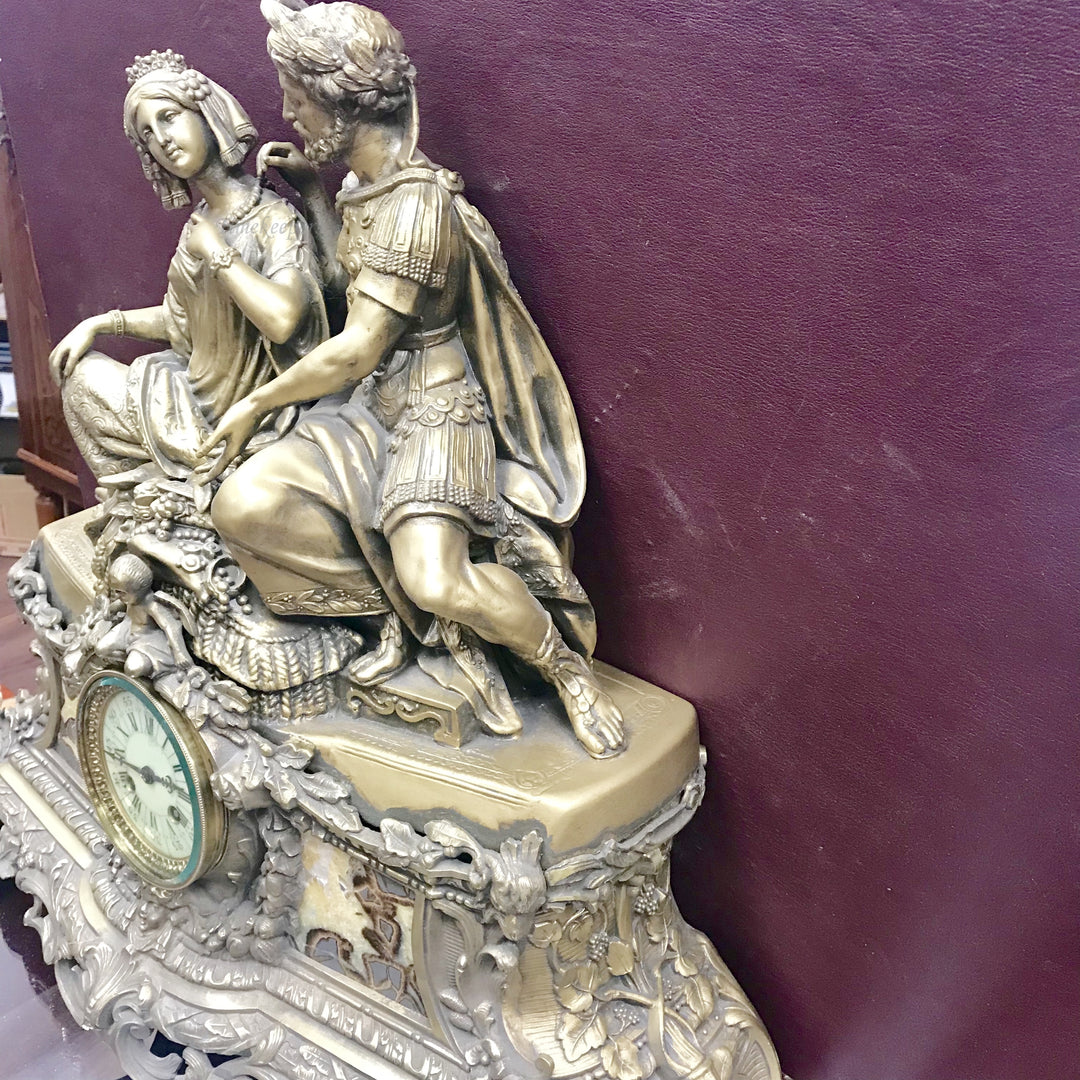 f245 Antique 1800's French Marble & Bronze Miniature Stand Clock