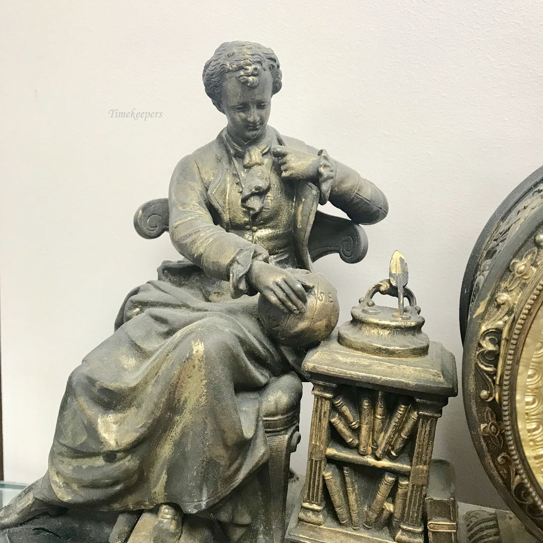 f246 Antique 1800's Ansonia Newton W/2 Decanters Bronze Miniature Stand Clock