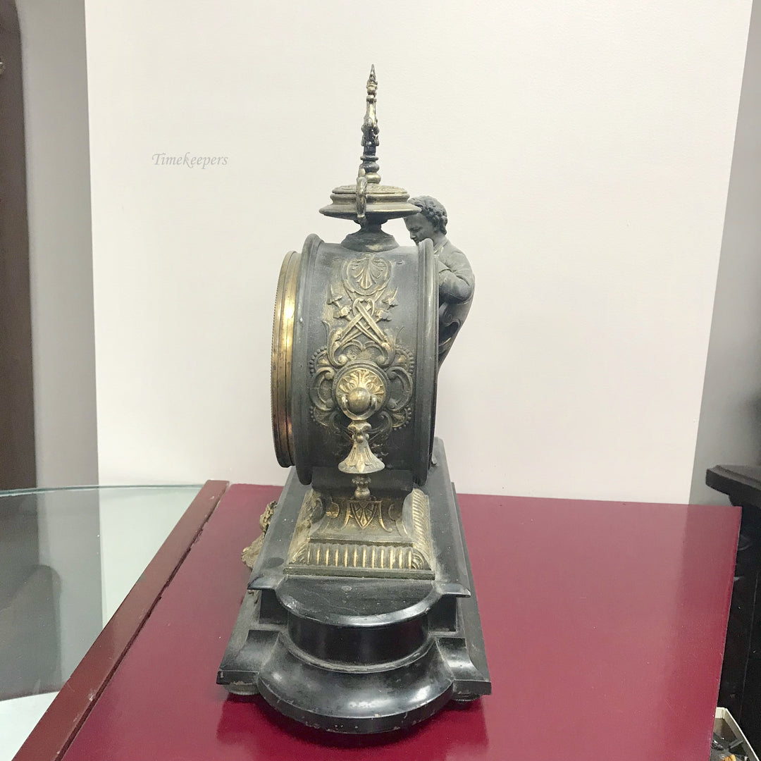 f246 Antique 1800's Ansonia Newton W/2 Decanters Bronze Miniature Stand Clock