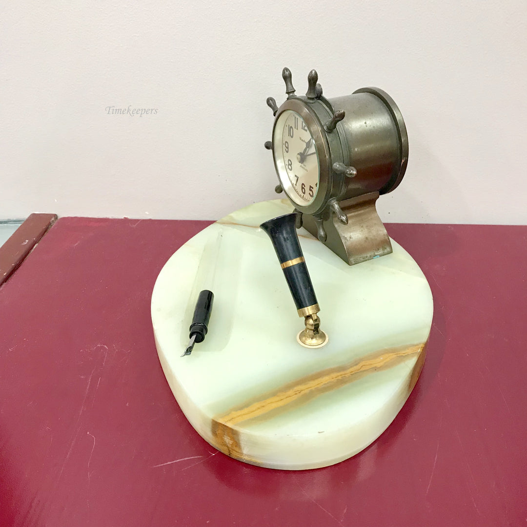 f252 Antique 1930's Waterbury Made in USA Mantel Standing Clock Marble Bronze