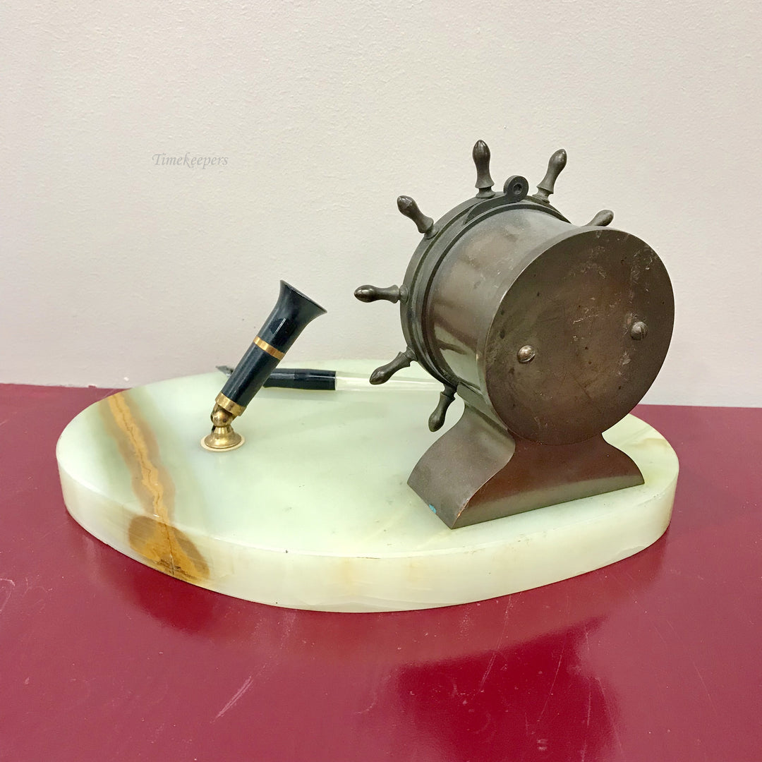 f252 Antique 1930's Waterbury Made in USA Mantel Standing Clock Marble Bronze