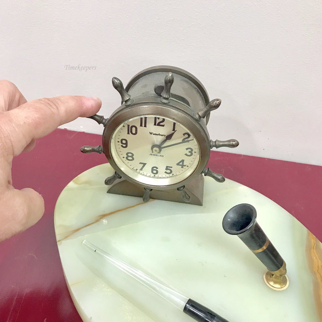 f252 Antique 1930's Waterbury Made in USA Mantel Standing Clock Marble Bronze