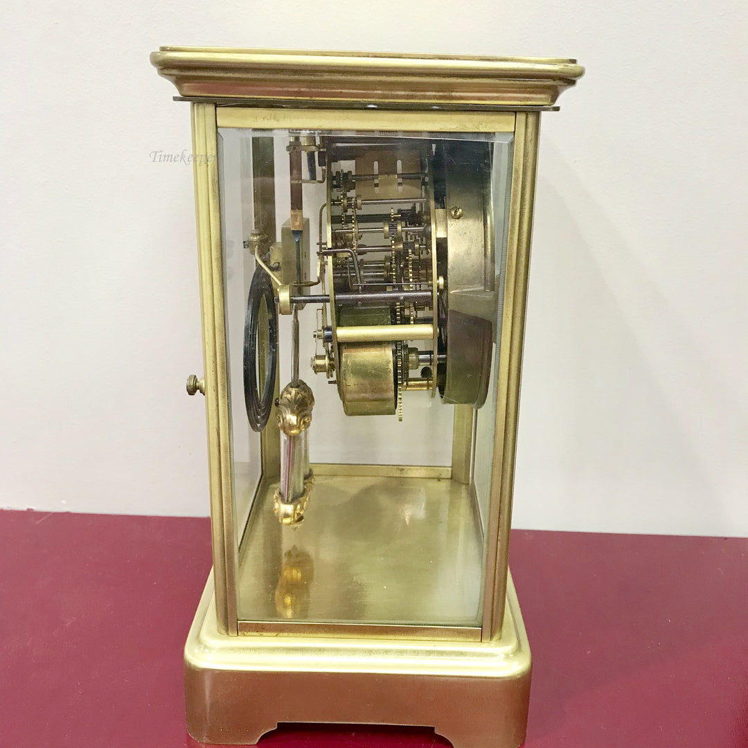 f253 Antique 1900's Ansonia Made in USA Mantel Standing Clock Crystal Regulator