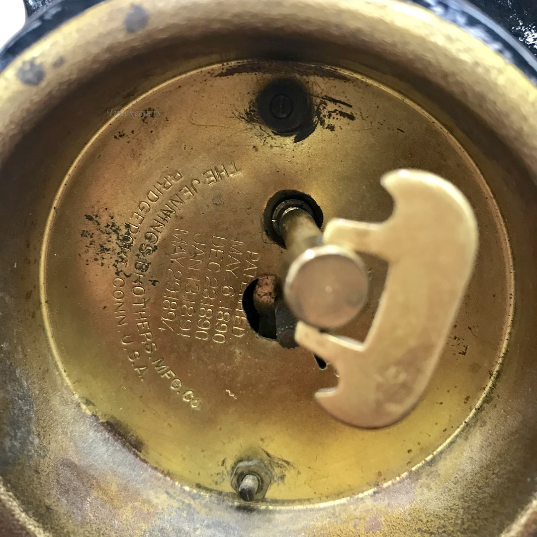 f326 Antique The Amesbury 1920s Metal Mantle Stand Clock with Thermometer