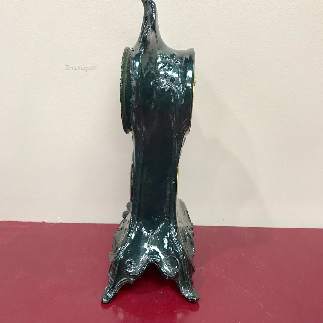 f326 Antique The Amesbury 1920s Metal Mantle Stand Clock with Thermometer