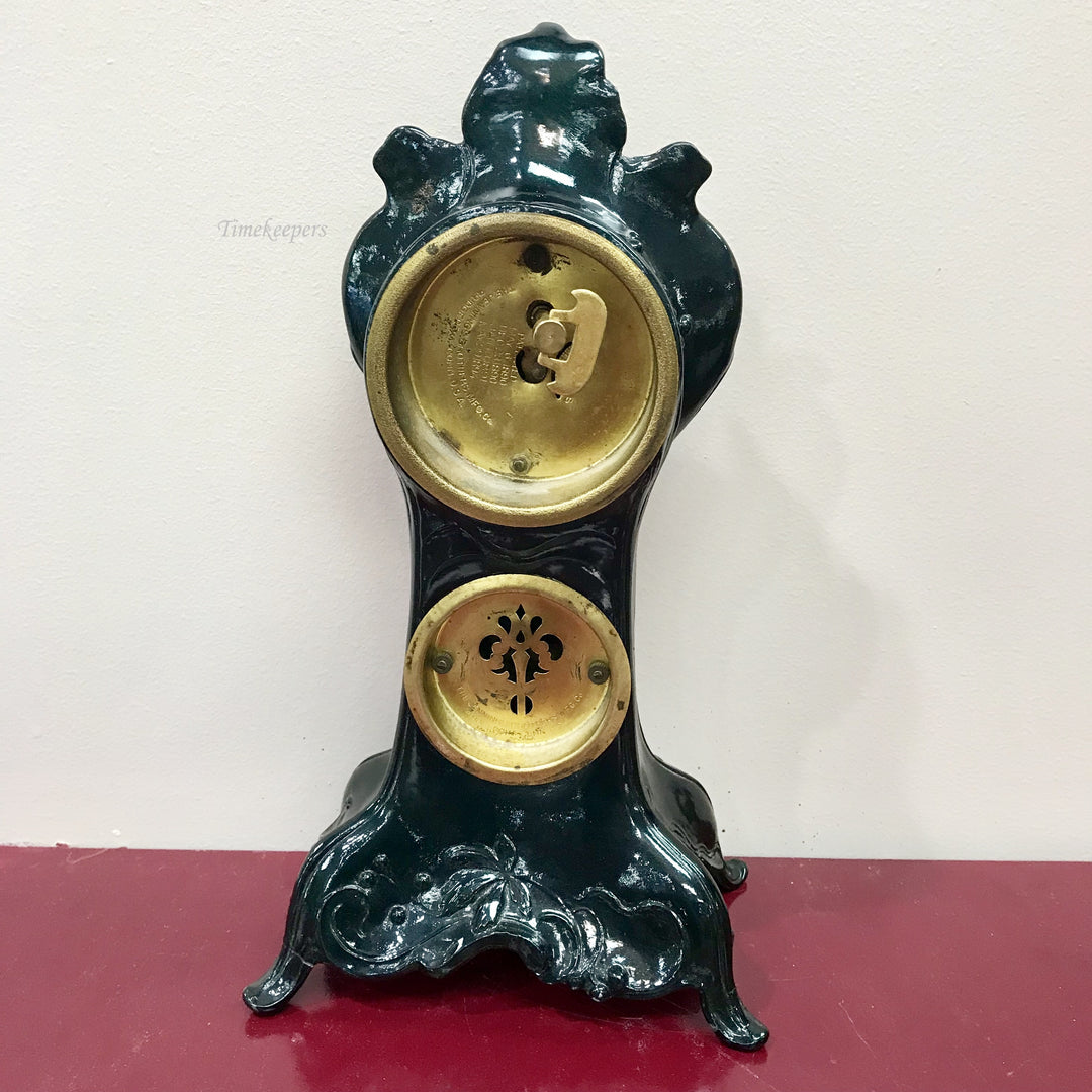 f326 Antique The Amesbury 1920s Metal Mantle Stand Clock with Thermometer